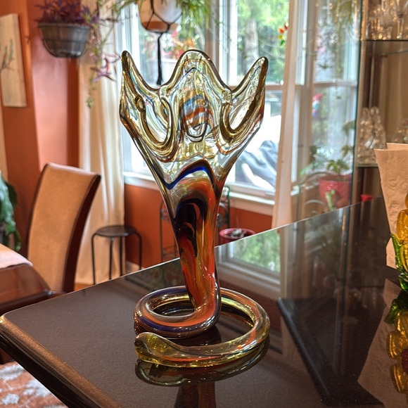 Abstract Glass Sculpture with Multicolor Swirl